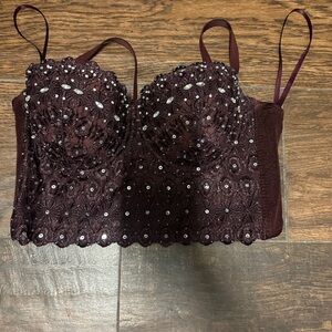 Windsor Rhinestone Embellished Lace Bustier Top Size Small
